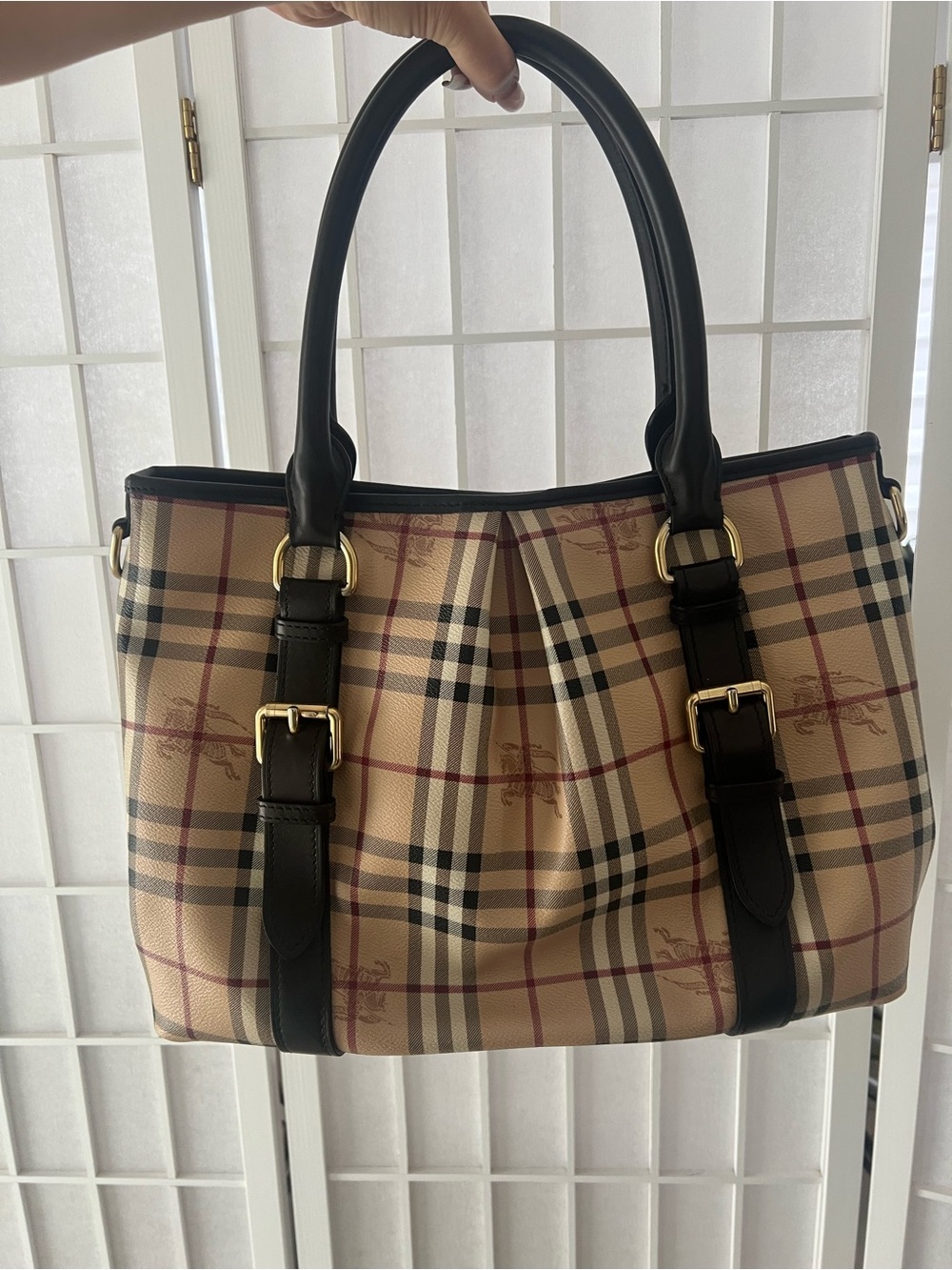 Burberry Haymarket Check Triple  Compartment  Tote  Shoulder Or Crossbody  Large